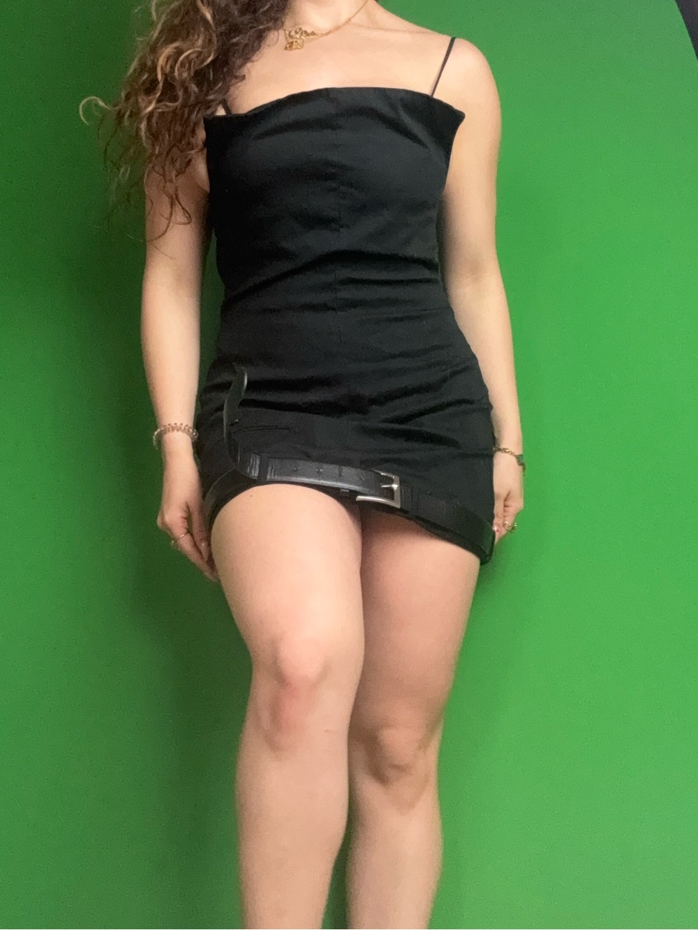 Black Mini Dress with Buckle Detail